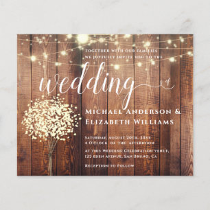 White Lights String & Natural Rustic Wood wedding Flyer