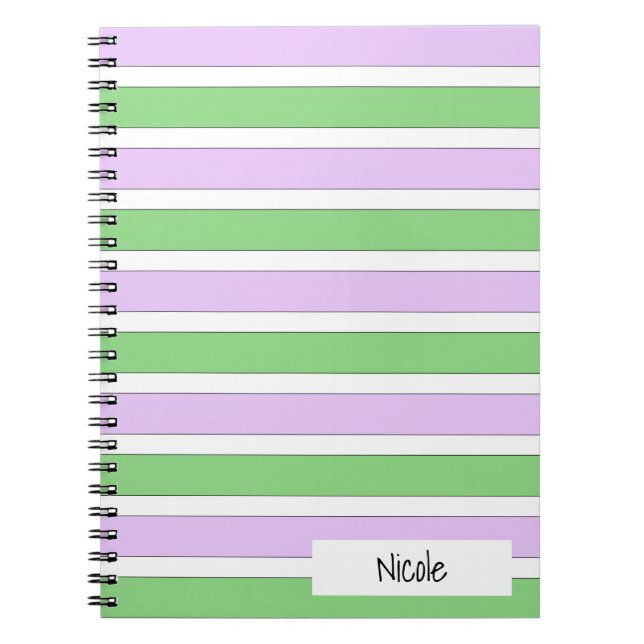 White, Lilac and Green Stripes Photo Notebook (Front)