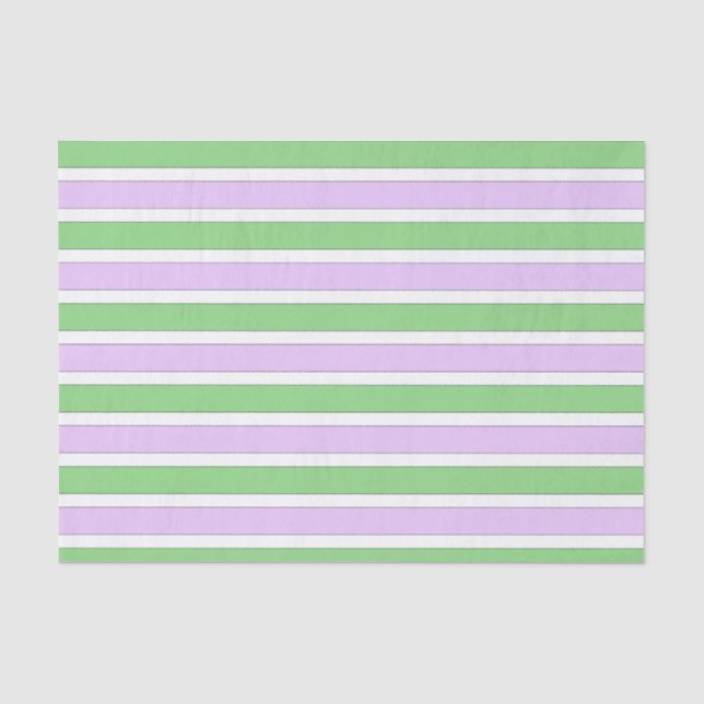 White, Lilac and Green Stripes Tissue Paper (Front)