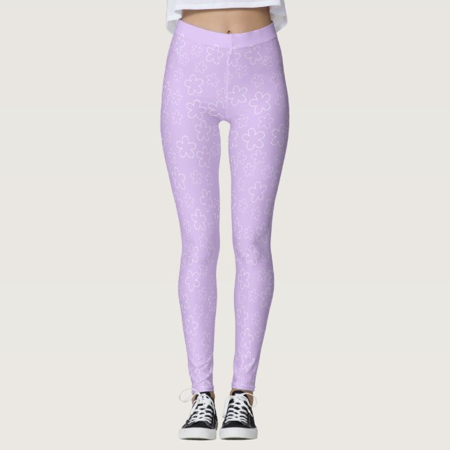 White Lilac Cherry Blossom Stylish Girlfriends Leggings (Front)