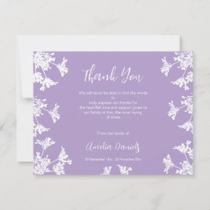 White & lilac Wildflower Funeral Thank You Card