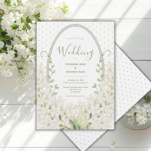 White Lilacs Floral Watercolor Vintage Wedding Invitation