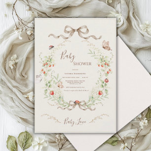 White Lilacs Whimsical Vintage Ribbon Baby Shower Invitation