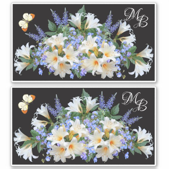 White Lilies and Blue Veronica Flowers Monogram (Front)