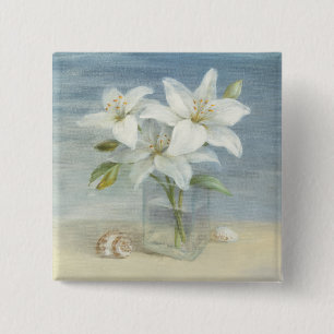 White Lilies and Shells 2 Inch Square Button