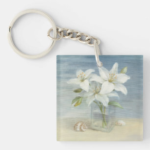 White Lilies and Shells Keychain