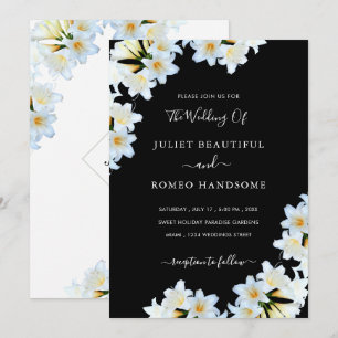 White Lilies Black Wedding Invitation Example