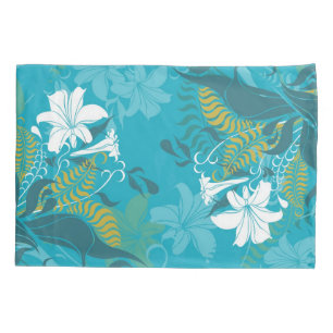 White Lilies Blue Background Pillowcase