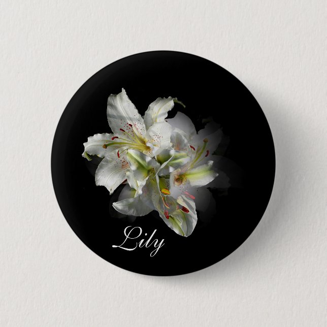 White Lilies Fantasy 2 Inch Round Button (Front)