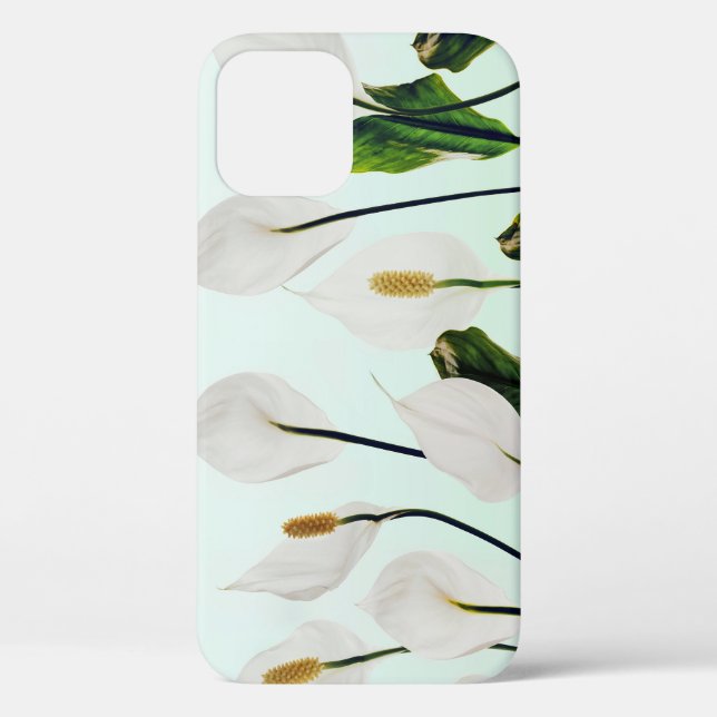 White Lilies Flowers Blue Seamless Case-Mate iPhone Case (Back)