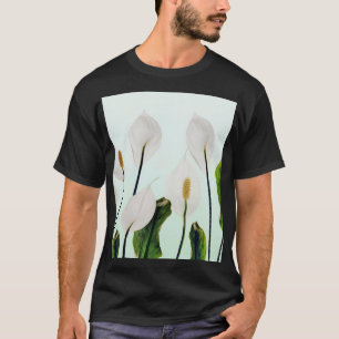 White Lilies Flowers Blue Seamless T-Shirt