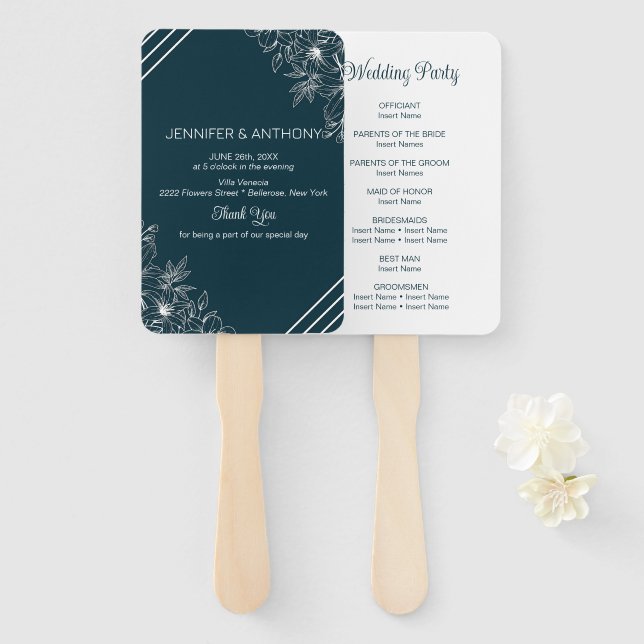 White Lilies Hand Drawn Hand Fan (Front and Back)