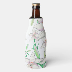 White Lilies Illustration Bottle Cooler