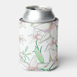 White Lilies Illustration Can Cooler
