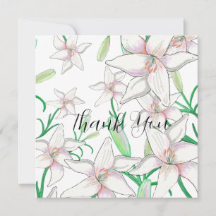 White Lilies Illustration Thank You Card