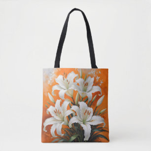 White lilies illustration tote bag