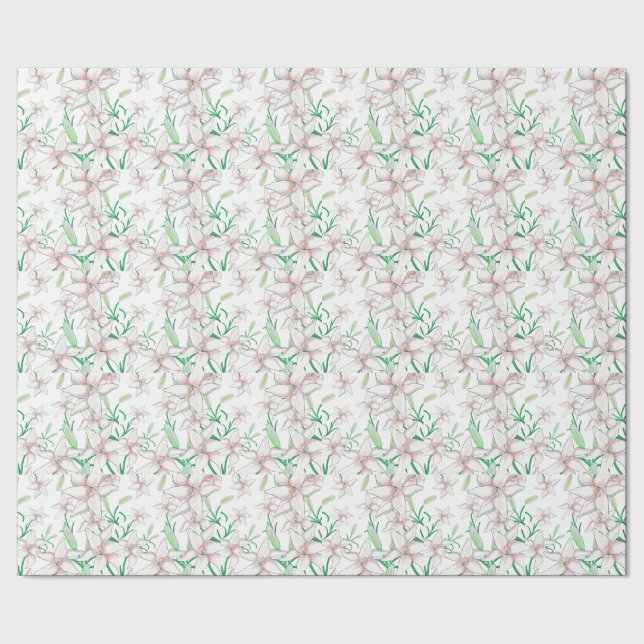 White Lilies Illustration  Wrapping Paper (Seam)