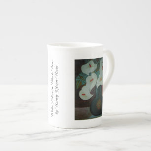 White Lilies in Black Vase Bone China Mug