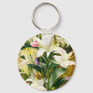 White Lilies in Bloom Keychain