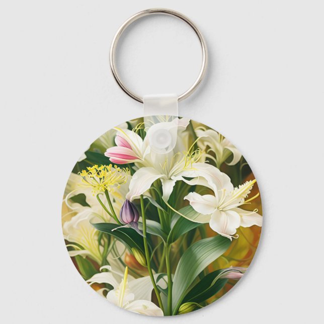 White Lilies in Bloom Keychain (Front)