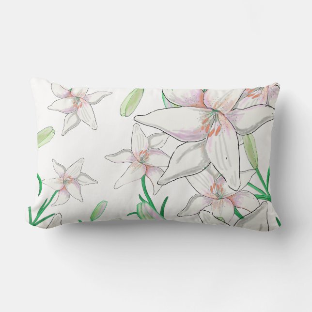 White Lilies   Lumbar Pillow (Front)