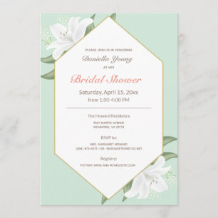 White Lilies & Mild Mint Bridal Shower Invite