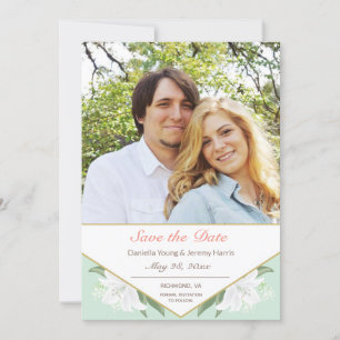 White Lilies & Mild Mint Save the Date Card