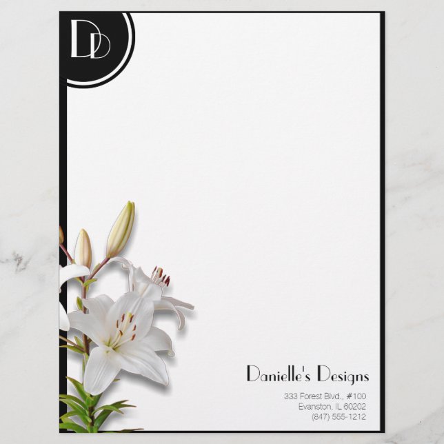 white lilies personal stationery (Front)