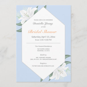 White Lilies & Powder Blue Bridal Shower Invite