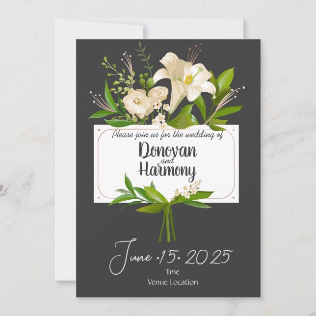 White Lilies Wedding Invitation (Front)