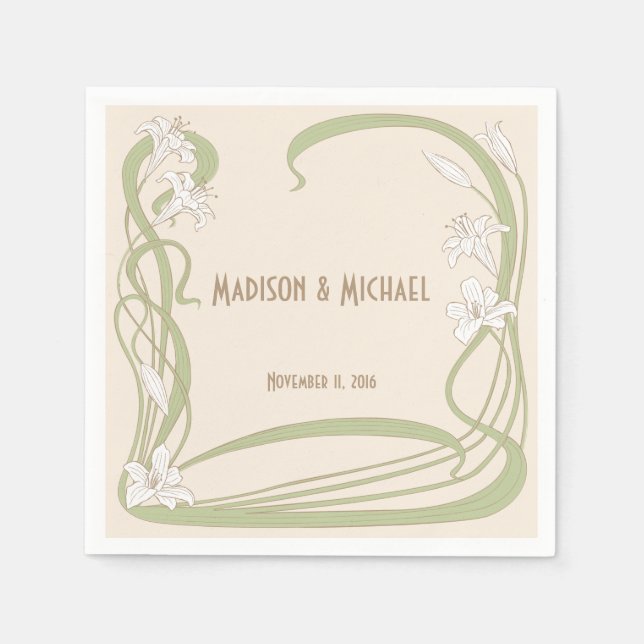 White Lilies Wedding Napkin (Front)