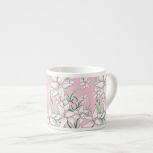 White Lillies on Pink Background Illustration Espresso Cup