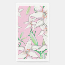 White Lillies on Pink Background Illustration