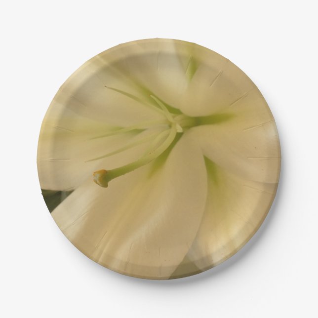 White Lillum Flower Photo Custom Paper Plates (Front)