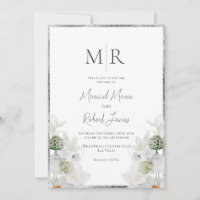 White Lilly Botanical Monogram wedding invitation