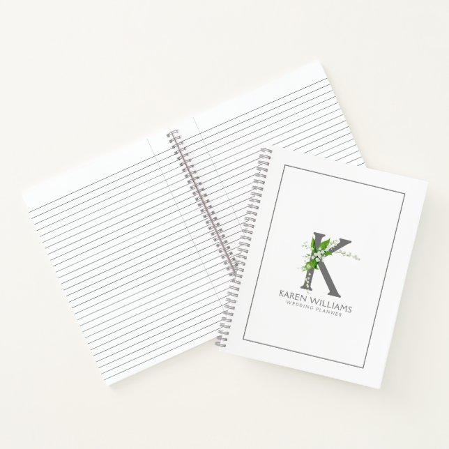 White Lilly Customizable Floral Monogram Notebook (Inside)