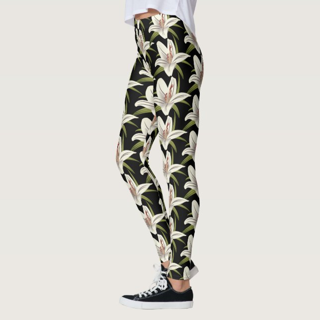 White Lilly Floral Leggings (Left)