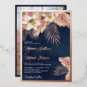 White Lily Boho Pampas Navy Blue Wedding Rose Gold