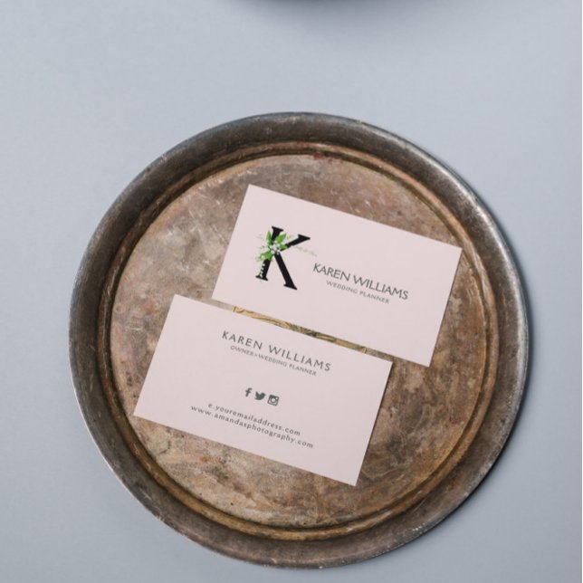 White lily bouquet floral monogram on Pink Business Card (Creator Uploaded)