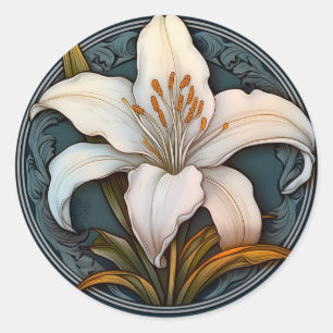 White Lily Classic Round Sticker