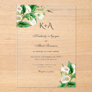 White Lily Custom Monogram Typography Wedding Acrylic Invitations
