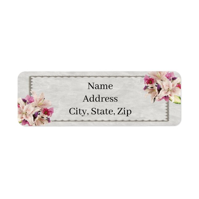 White Lily Floral Marble Wedding Address Labels (Front)