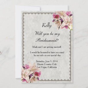 White Lily Floral Marble Wedding Bridesmaid Card