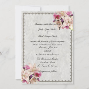 White Lily Floral Marbre Mariage Invitations