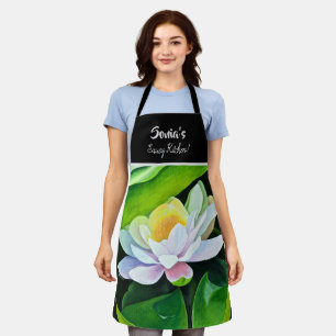 White Lily floral painting, Medium Apron