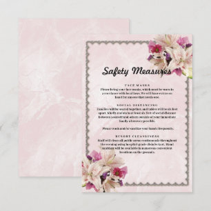 White Lily Floral Pink Marble Safety Measures Enclosure Card