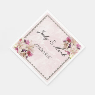 White Lily Floral Pink Marble Wedding Paper Napkin