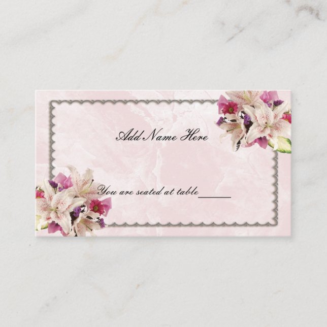White Lily Floral Pink Marble Wedding Table Place Place Card (Front)