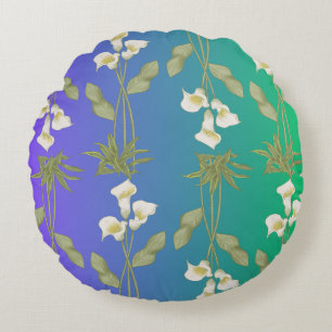 White Lily flower floral pattern Round Pillow