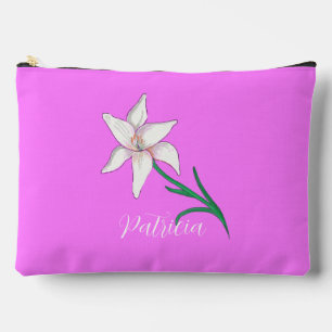 White Lily Flower Illustration Personalized Accessory Pouch